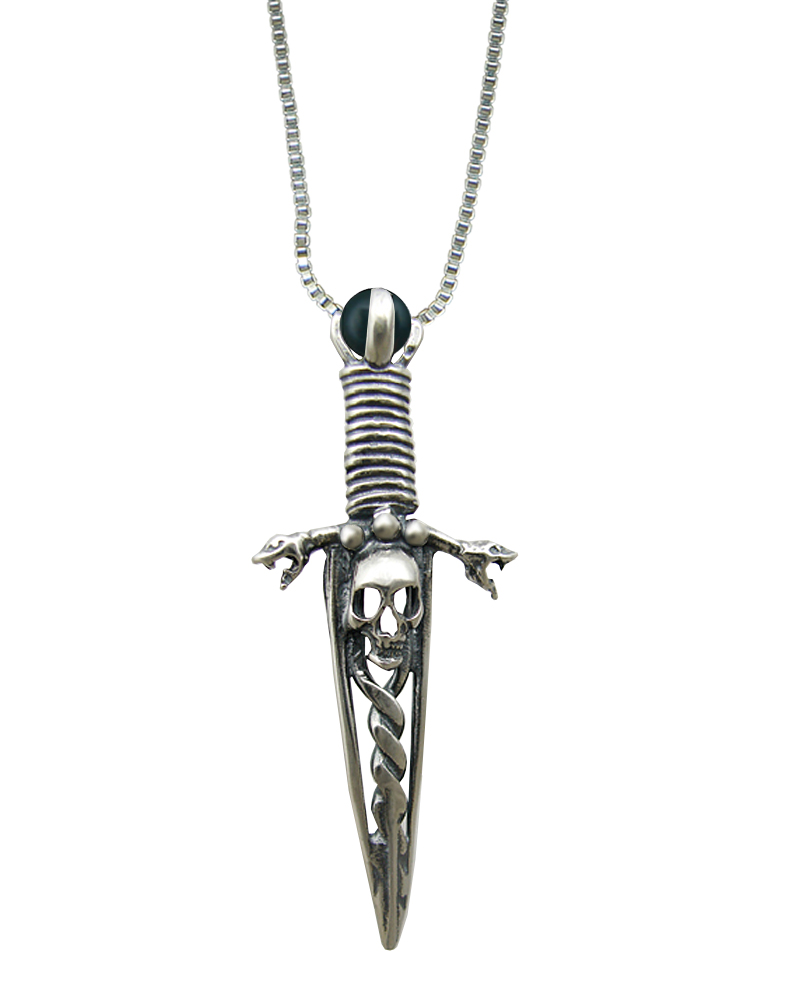 Sterling Silver Knife Dagger Pendant of Death With Bloodstone